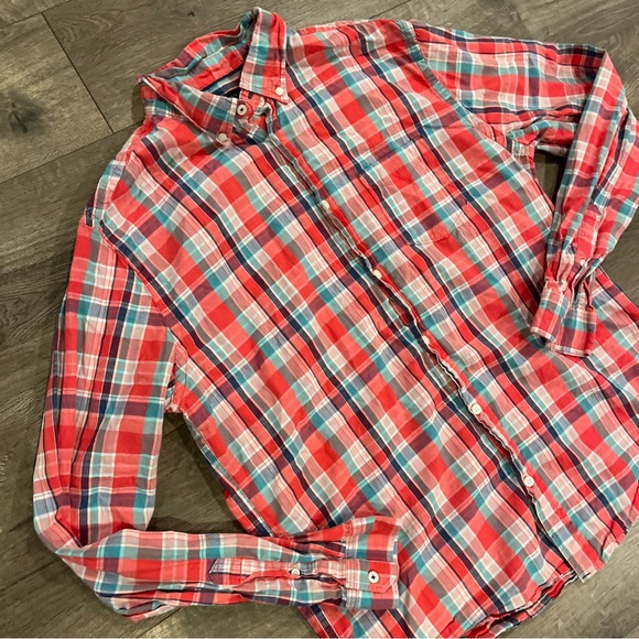 Aeropostale Casual Button Front Shirt Size Large Pink Plaid - Picture 3 of 5